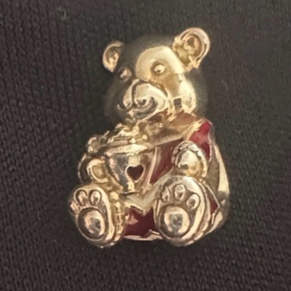 Pandora Teddy Bear Charm with Red Enamel Accents